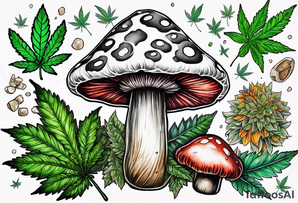 shroom and marijuana tattoo tattoo idea