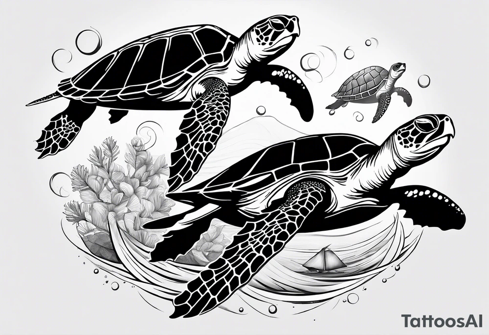 four sea turtles swimming in a row tattoo idea