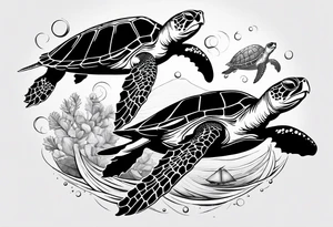 four sea turtles swimming in a row tattoo idea