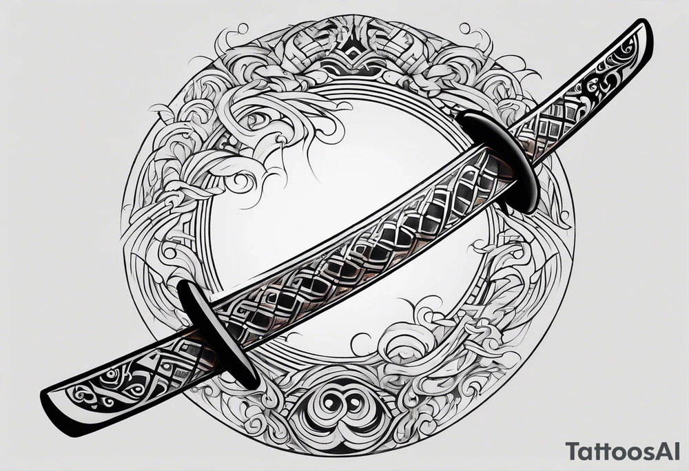 Katana in vortex tribal ondulate tattoo idea