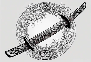 Katana in vortex tribal ondulate tattoo idea