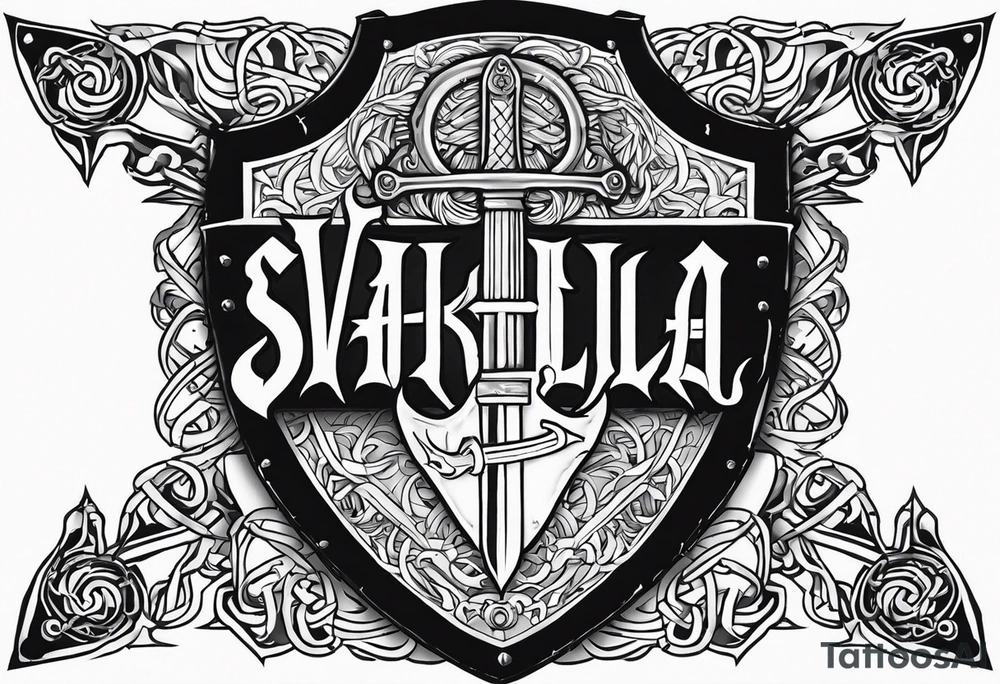 Valhalla sword fire chains shield tattoo idea