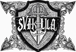Valhalla sword  fire chains shield tattoo idea
