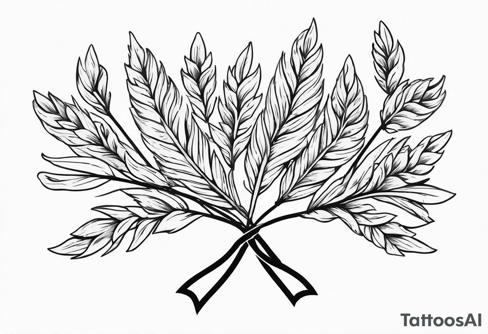 Oak tree leaves with wheat stalks wrapped in a ribbon tattoo idea Oak tree leaves with wheat stalks wrapped in a ribbon tattoo idea