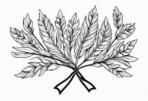 Oak tree leaves with wheat stalks wrapped in a ribbon tattoo idea