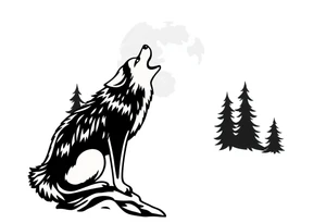 lone wolf howling at full moon with northern lights backdrop tattoo idea