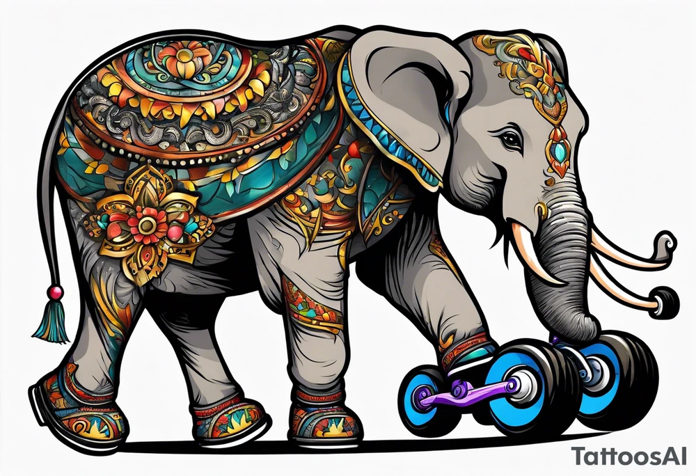 Elephant with roller skates tattoo idea