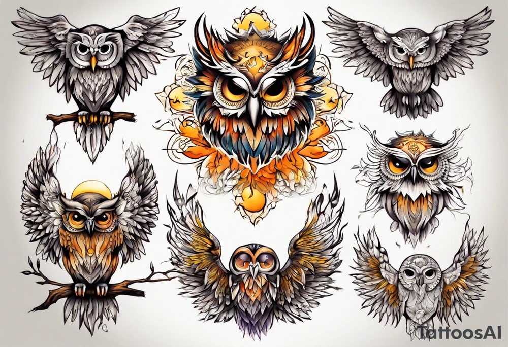 Eule und sonne tattoo idea