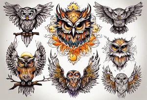 Eule und sonne tattoo idea