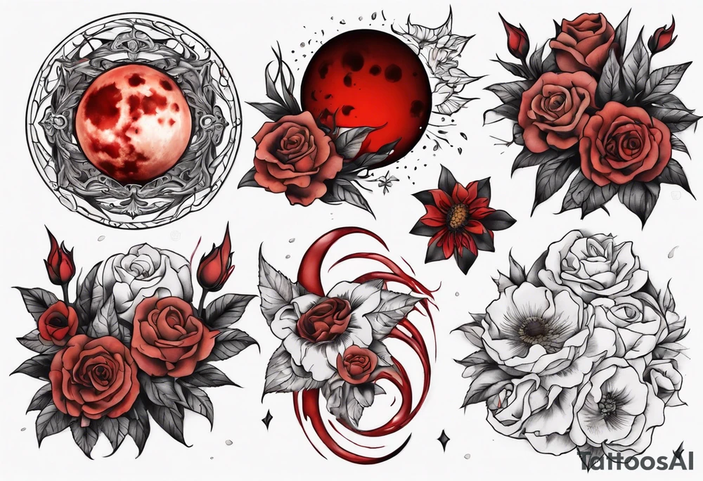 Blood moon with flowers around it tattoo idea