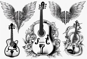 CROSSEED ACOUSTIC GUITAR AND VIOLIN WITH WINGS tattoo idea