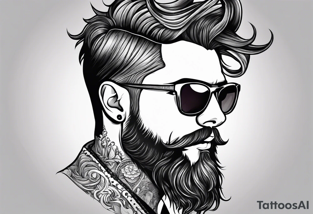 capricorn with beard and sunglasses tattoo idea