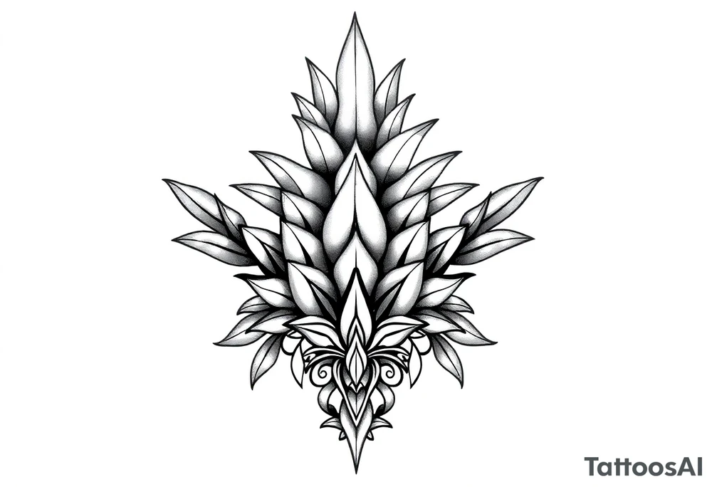 Bushy crown pineapple vagina, design to go over vagina , erotic vagina area design, anus to be at the bottom tattoo idea