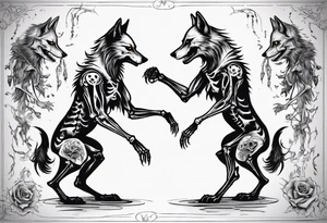 two wolf skeletons dancing tattoo idea