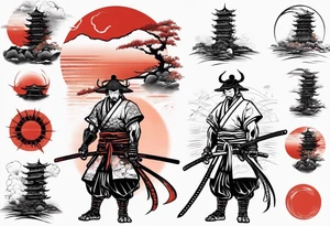 Samurai standing under red sun tattoo idea