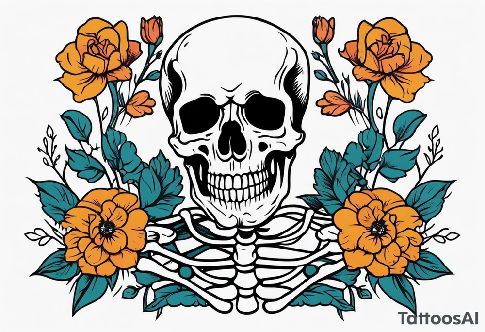 human skeleton

old school vintage simple traditional design surrounded by vintage flowers


bold color simple tattoo idea