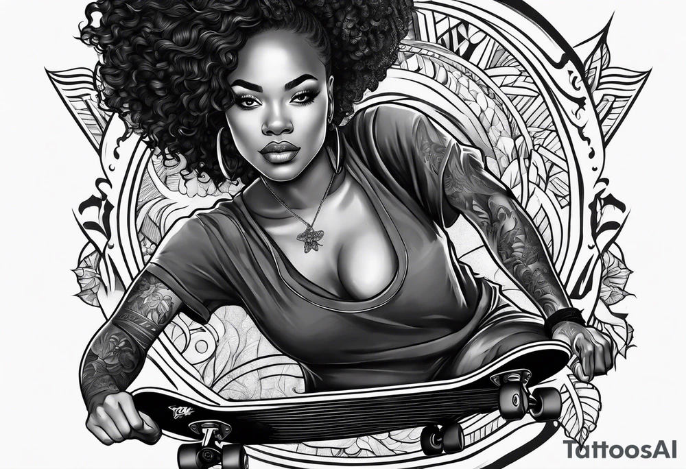 Black woman skateboarding tattoo idea