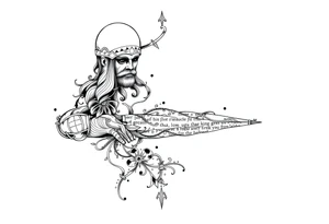 long shaman and witch  style mytical sleeve with ancient rhyme tattoo idea
