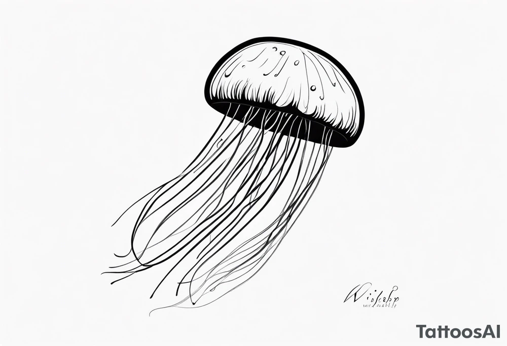 a jellyfish, with the word "Wisp" in cursive writing tattoo idea