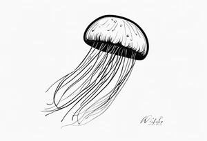 a jellyfish, with the word "Wisp" in cursive writing tattoo idea