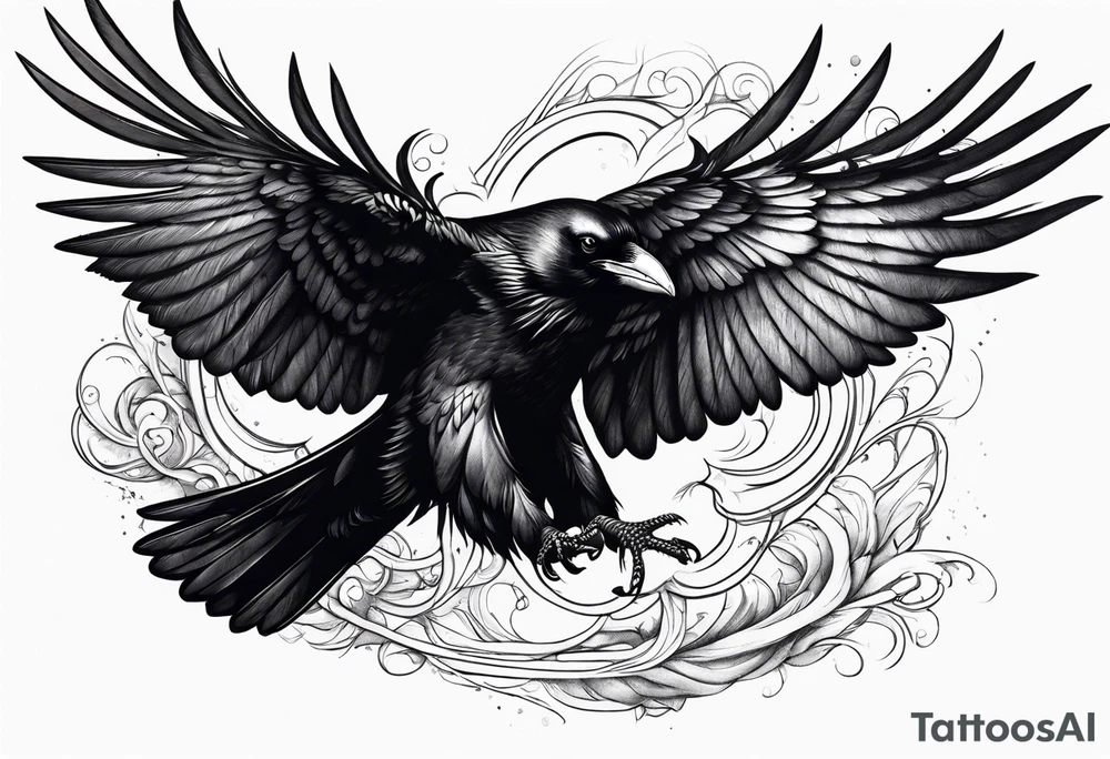 Evil raven in flight tattoo idea