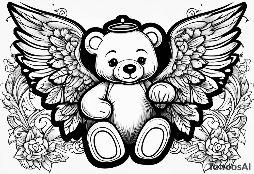 Teddy bear with angel wings tattoo idea