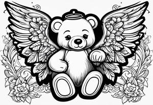 Teddy bear with angel wings tattoo idea