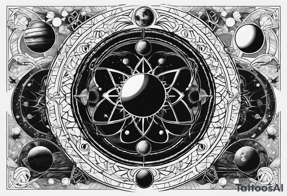 elements of nature and engineering in solar system with OM symbol in center tattoo idea elements of nature and engineering in solar system with OM symbol in center tattoo idea