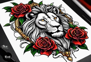 Lion, jesus, rose, rosary tattoo idea