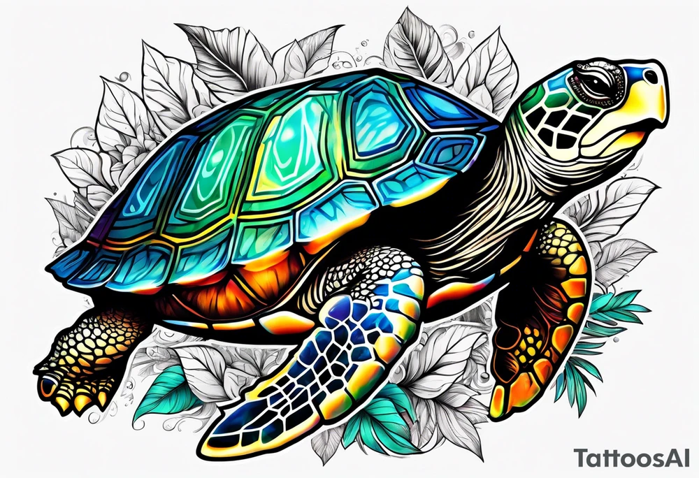 tropical psychedelic turtle tattoo idea