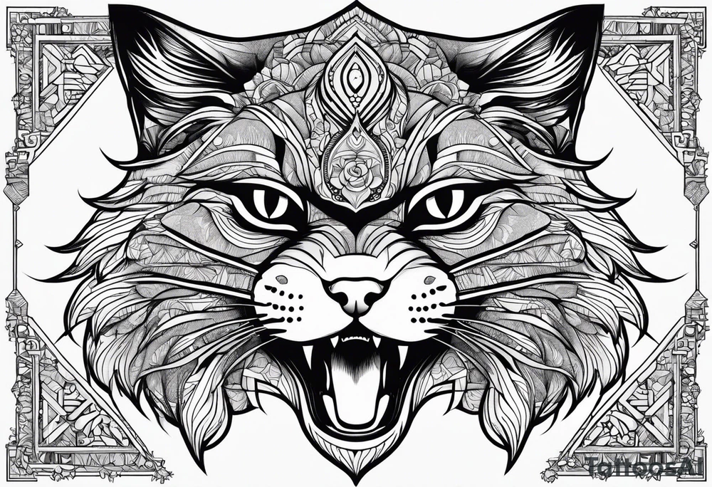 Powerful Himalayan smoosh face cat that is roaring tattoo idea