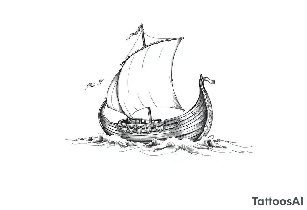 a viking ship sails across the sea. tattoo idea