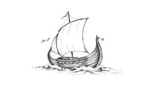 a viking ship sails across the sea. tattoo idea