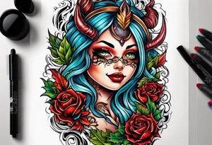 Stoner boy and girl devils tattoo idea