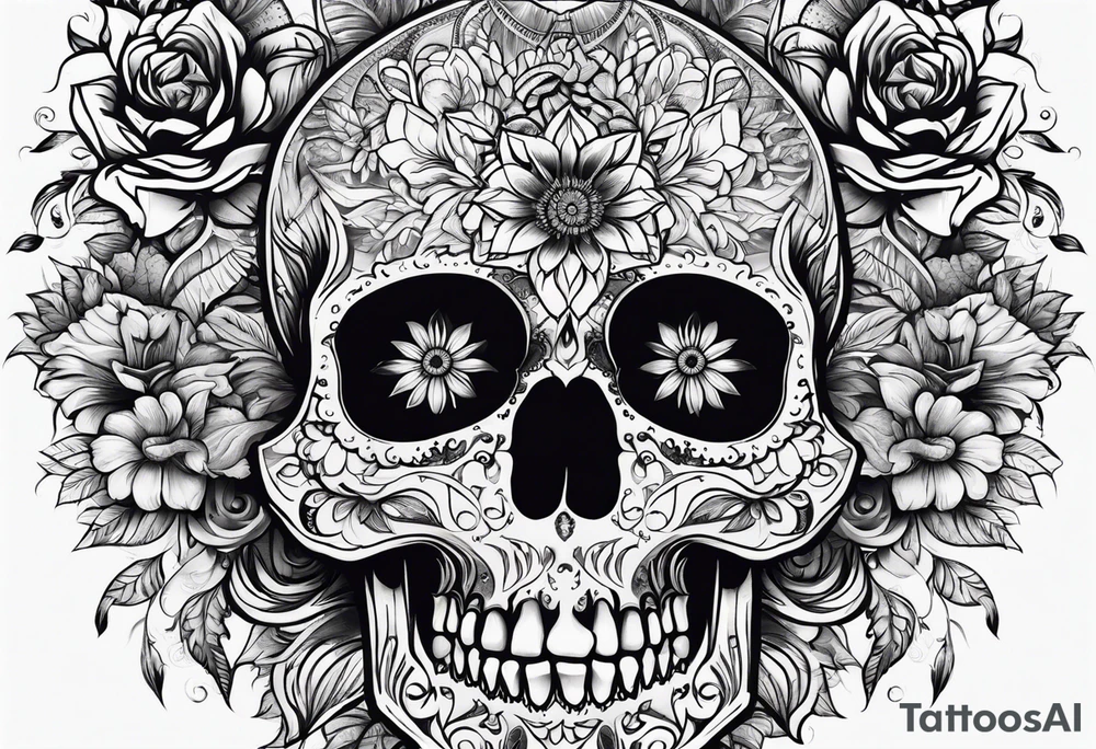 Skull flower mandela tattoo idea