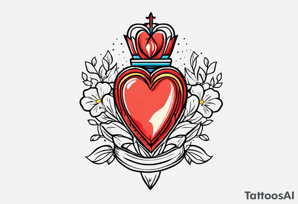 sacred heart vintage traditional tattoo simple sketch old school bold colors with banner christian
sympbol
flowers tattoo idea