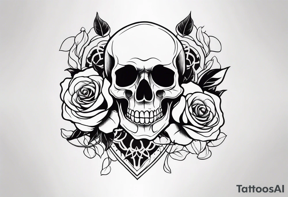 Black skull with rose tattoo idea