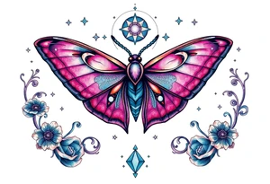 Delicate Luna moth surrounded by celestial accents tattoo idea