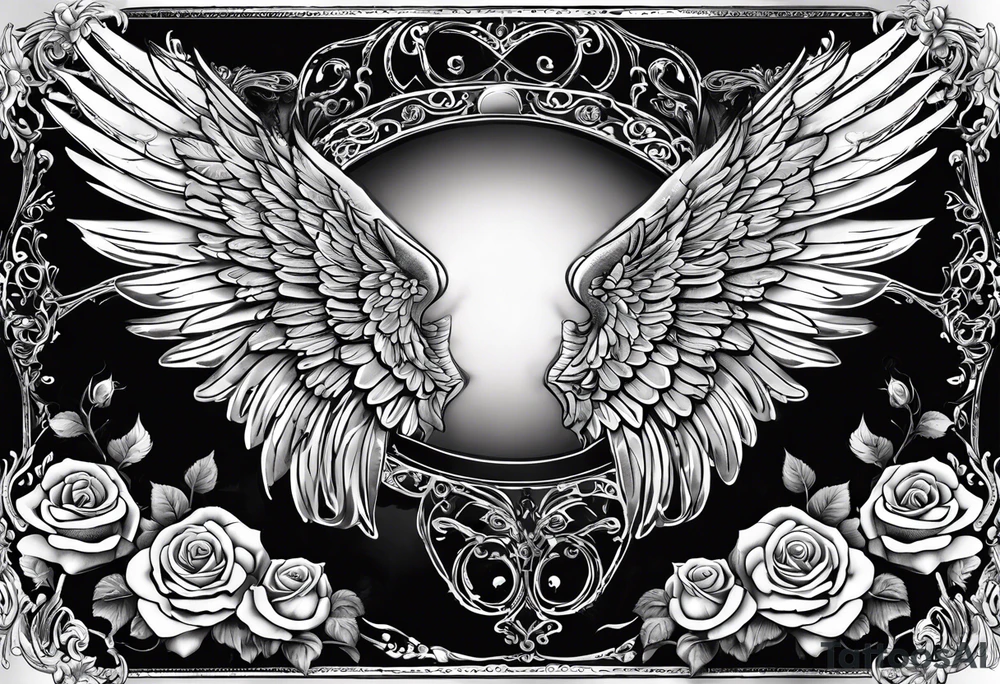 Angel wing with I’ll miss your fever, roses, heaven gates, 120770 tattoo idea