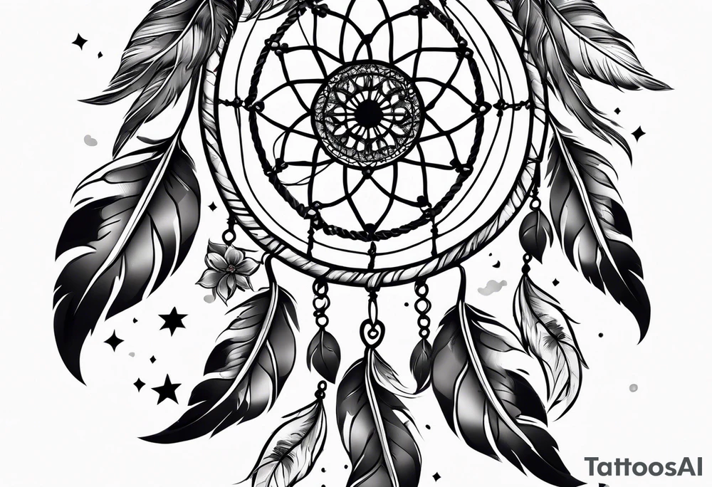 Dream catcher with black flowers and skulls tattoo idea