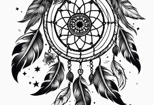 Dream catcher with black flowers and skulls tattoo idea