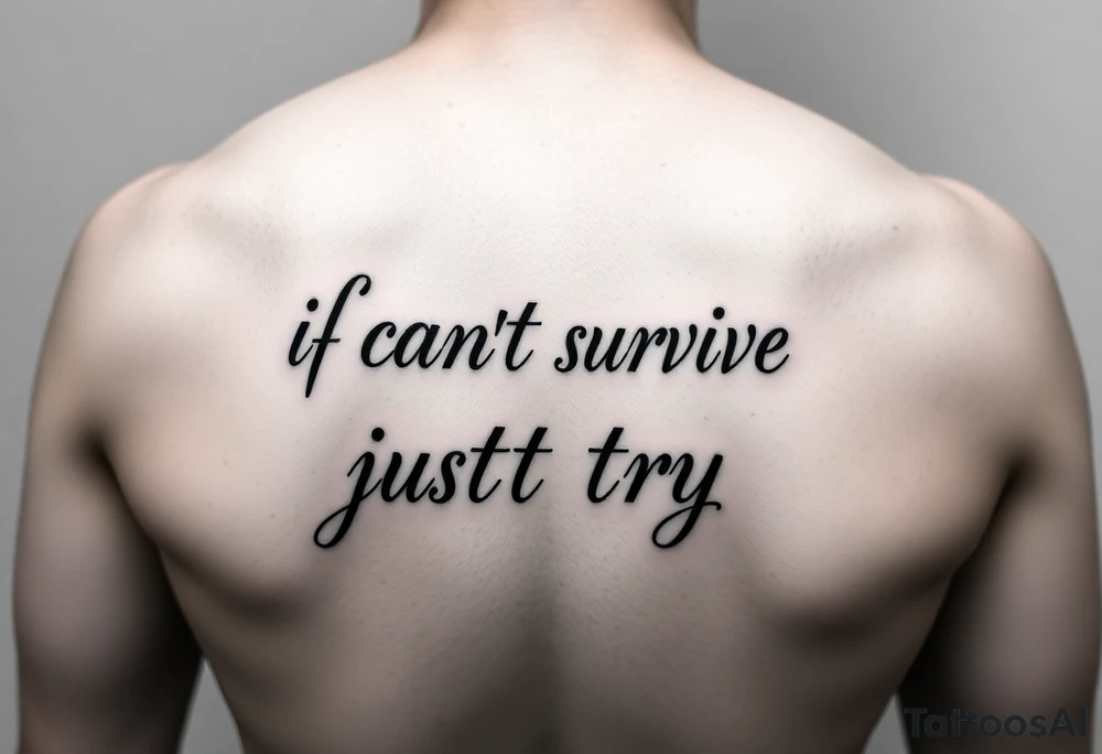 The lyrics “if you can’t survive, just try” in a fancy font tattoo idea