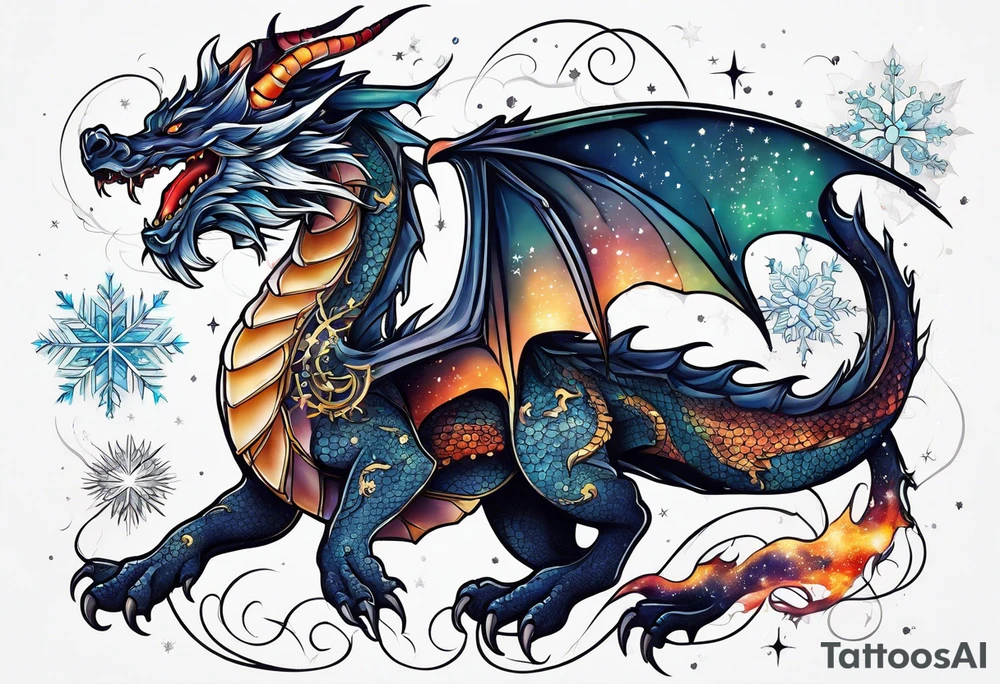 Constellation, dragon, snowflake tattoo idea