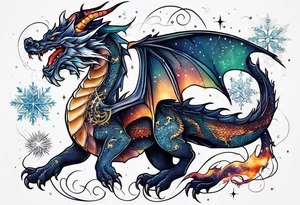 Constellation, dragon, snowflake tattoo idea
