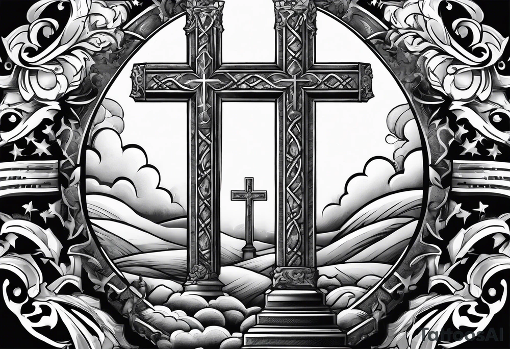 3 crosses with shading and a quote around it tattoo idea 3 crosses with shading and a quote around it tattoo idea