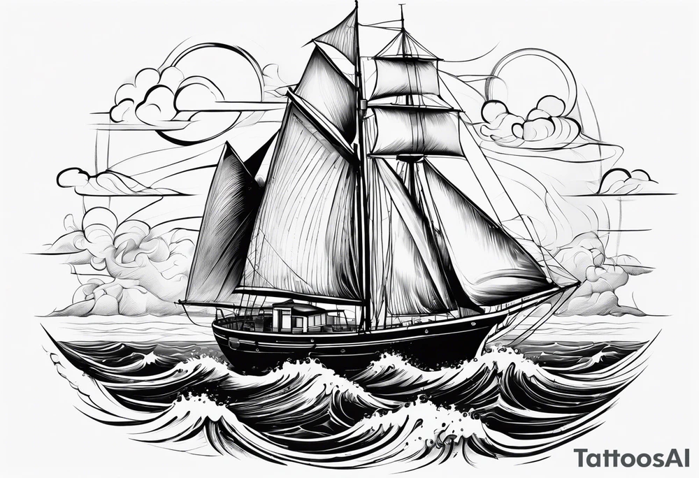 phare maritime dans un bateau a voiles vu du devant. tattoo idea