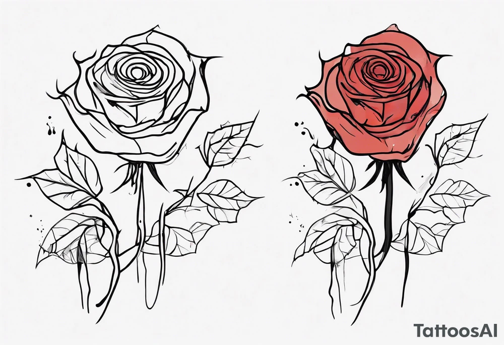 rose flower, one line, more blood dripping from the flower, tall tattoo idea