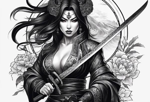 Dark demon woman with katana tattoo idea