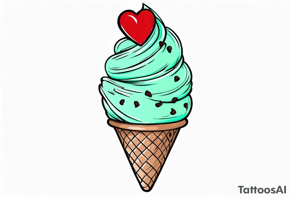 mint chocolate chip ice cream cone with small red heart on it somewhere. tattoo idea mint chocolate chip ice cream cone with small red heart on it somewhere. tattoo idea