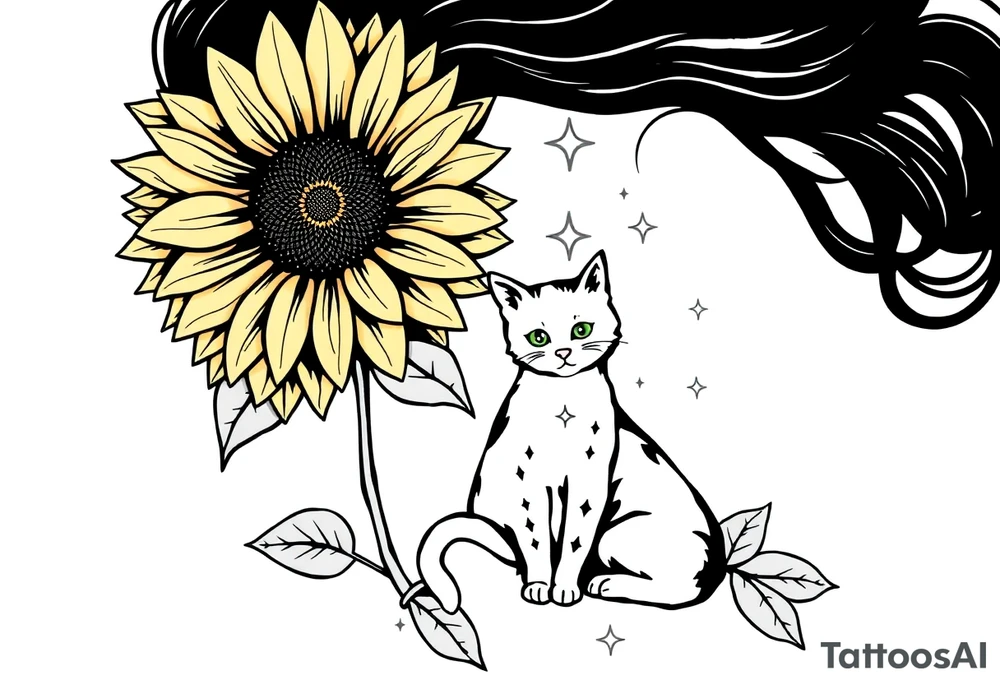 sunflower women, little cat and sirius star tattoo idea